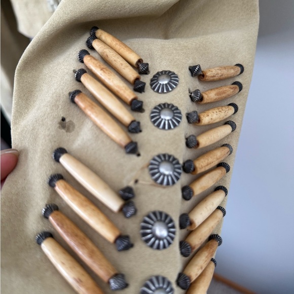 Vintage 90’s Overland Suede Fringe Jacket Beaded Collar Bone Detail USA Women 14 - Picture 13 of 15